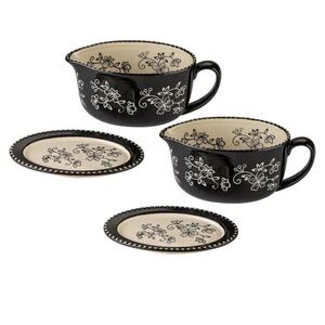 Temptations Black and White Floral Serveware Collection Gravy Dish with Tray/Lid